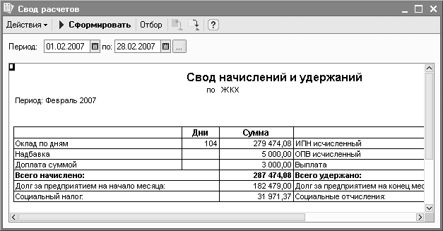 Свод Начислений :: 1С:Предприятие 8. Конфигурация Бухгалтерский.